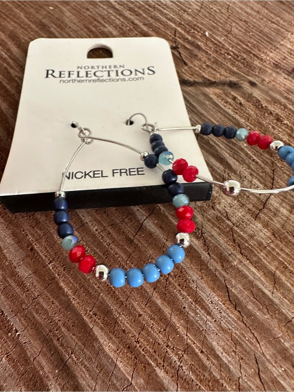 Northern Reflections Multicolor Beaded Hoop Earrings - Navy, Light Blue & Red - Picture 2 of 3